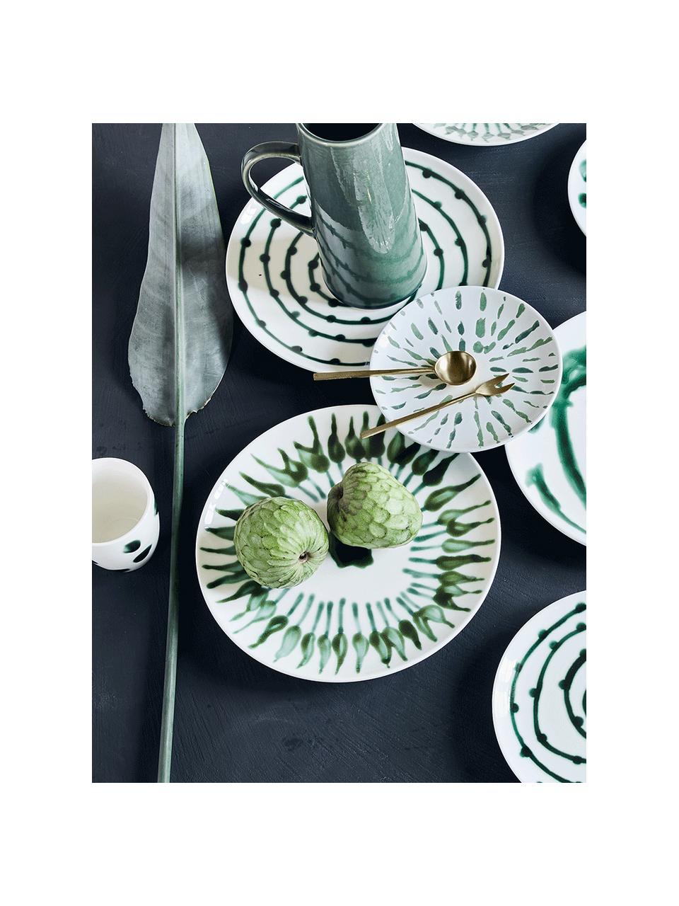 Ručne maľovaný plytký tanier Sparks, Kamenina, Biela, zelená, Ø 28 cm