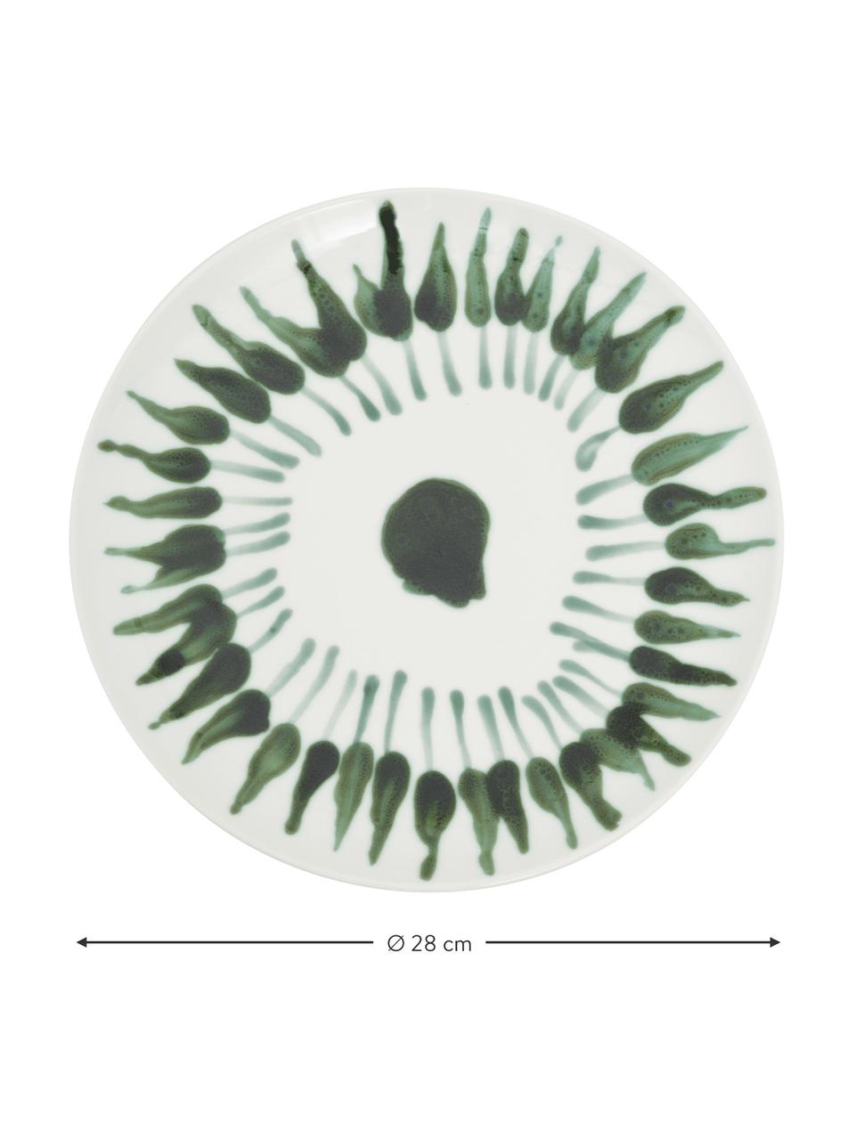 Plato llano artesanal Sparks, Gres, Blanco, verde, Ø 28 cm
