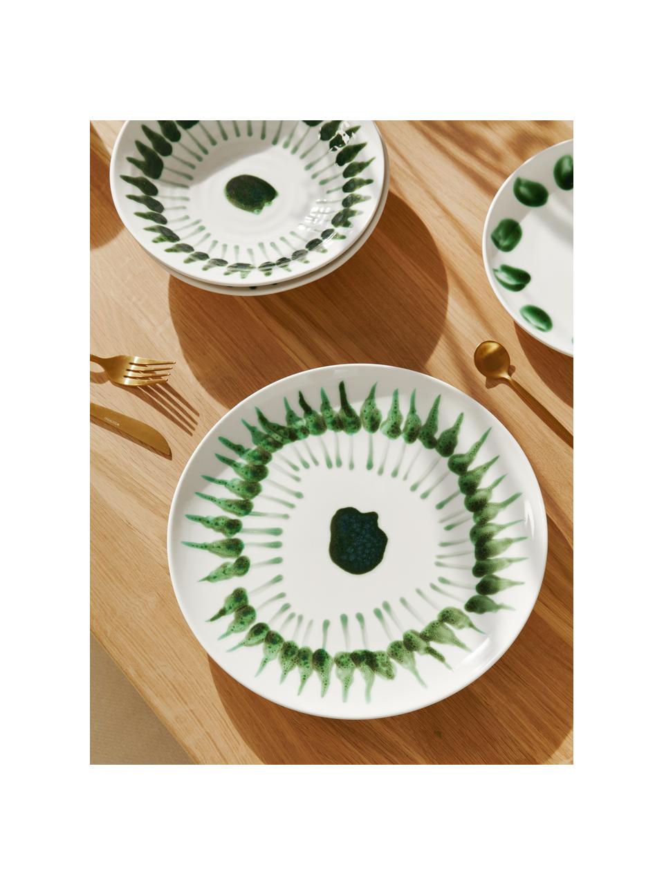 Handbeschilderde dinerbord Sparks met penseelstreek decoratie, Keramiek, Wit, groen, Ø 28 cm