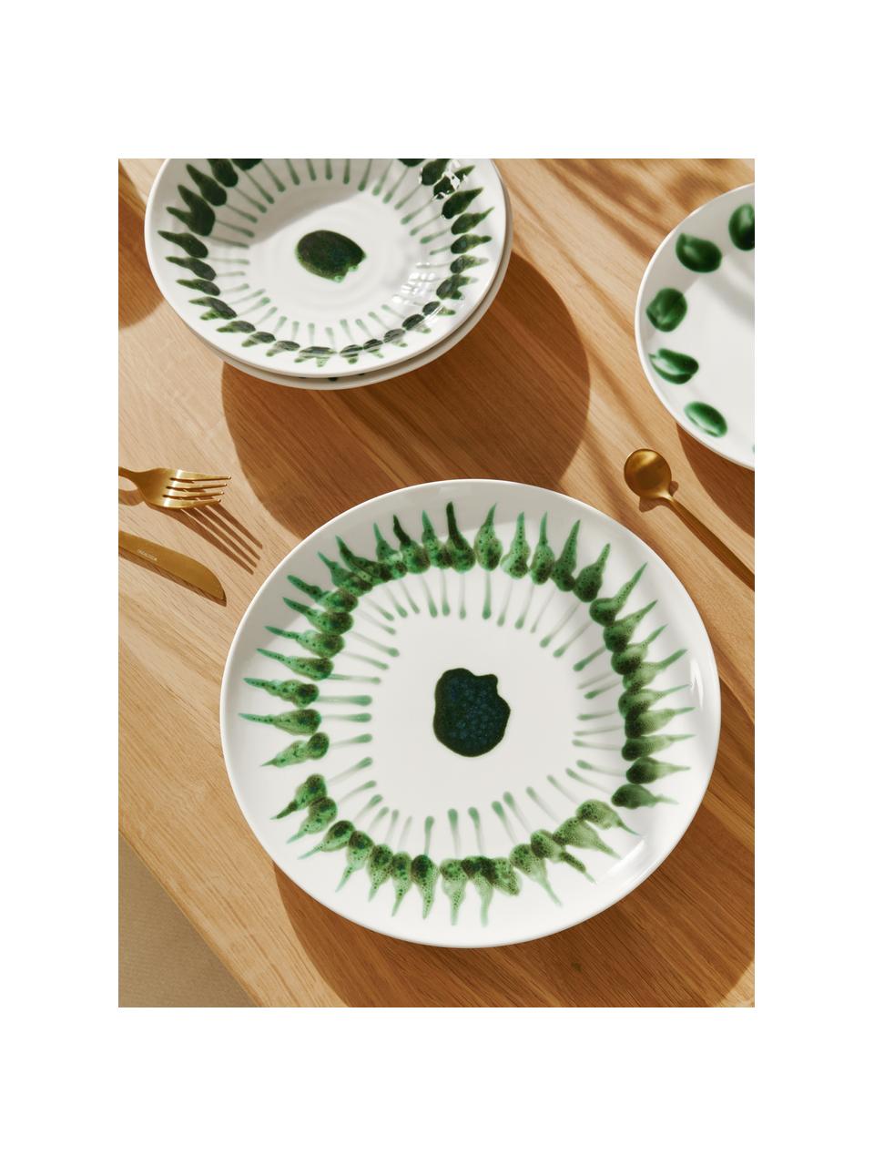 Ručně malovaný mělký talíř Sparks, Kamenina, Bílá, zelená, Ø 28 cm