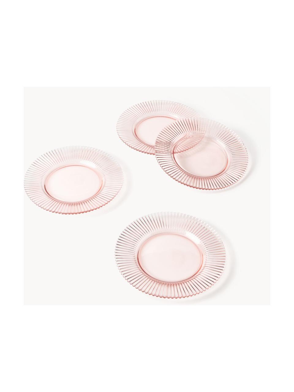 Piatti da colazione con struttura millerighe Effie 4 pz, Vetro, Rosa chiaro, Ø 21 cm