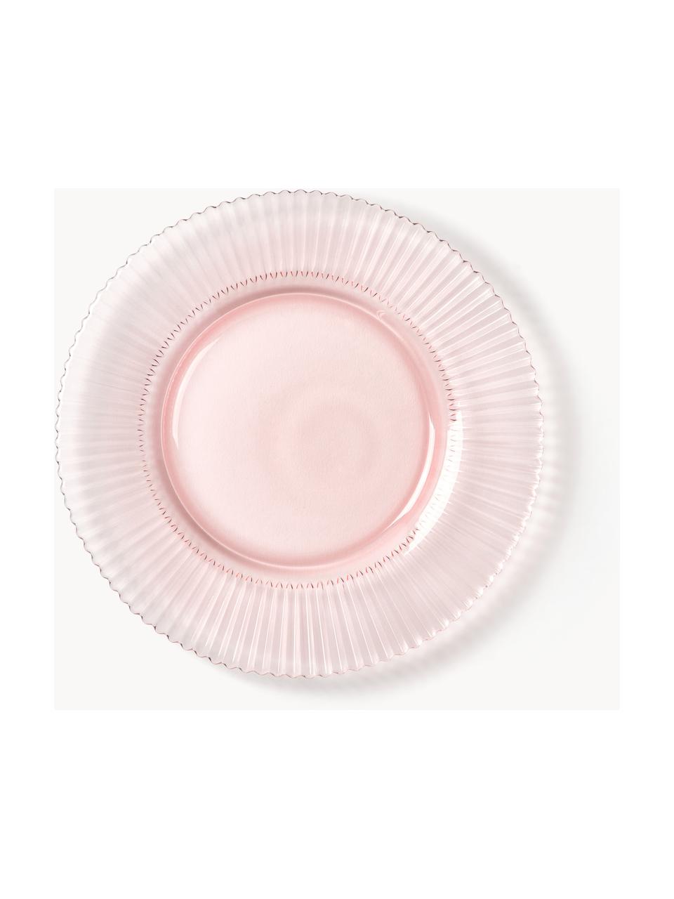 Platos postre con relieves Effie, 4 uds., Vidrio, Rosa claro, Ø 21 cm