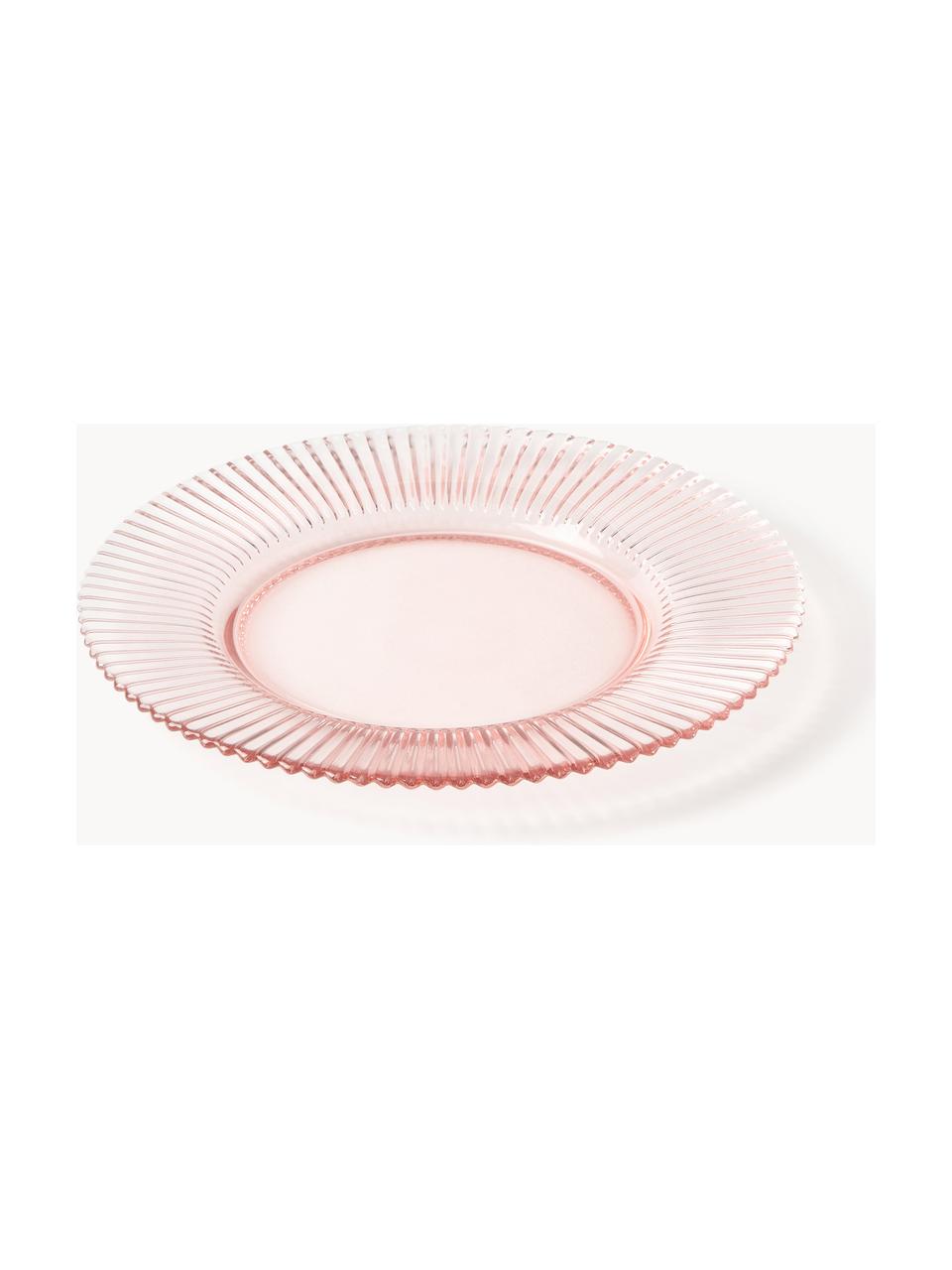 Assiettes à dessert en verre strié Effie, 4 pièces, Verre, Rose pâle, Ø 21 cm
