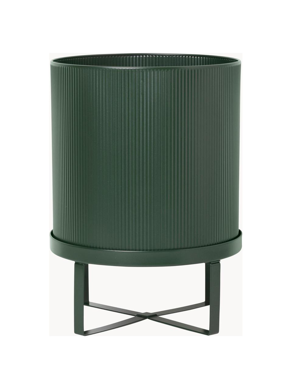 Cache-pot strié Bau, haut. 38 cm, Acier, revêtement par poudre, Vert foncé, Ø 28 x haut. 38 cm