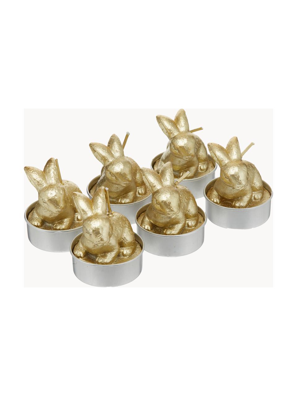 Bougies lapin de Pâques Hasen, 6 élém., Cire, Doré, Ø 6 x haut. 10 cm