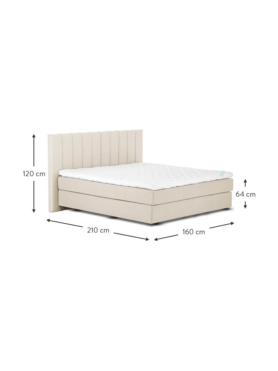 Premium Boxspringbett Lacey in Beige, Matratze: 7-Zonen-Taschenfederkern , Füße: Massives Buchenholz, lack, Webstoff Beige, 160 x 200 cm