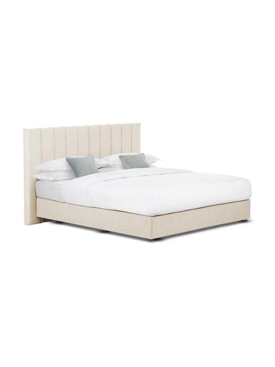 Premium boxspring bed Lacey in beige, Matras: 7-zones-pocketverenkern m, Poten: massief gelakt beukenhout, Geweven stof beige, 160 x 200 cm