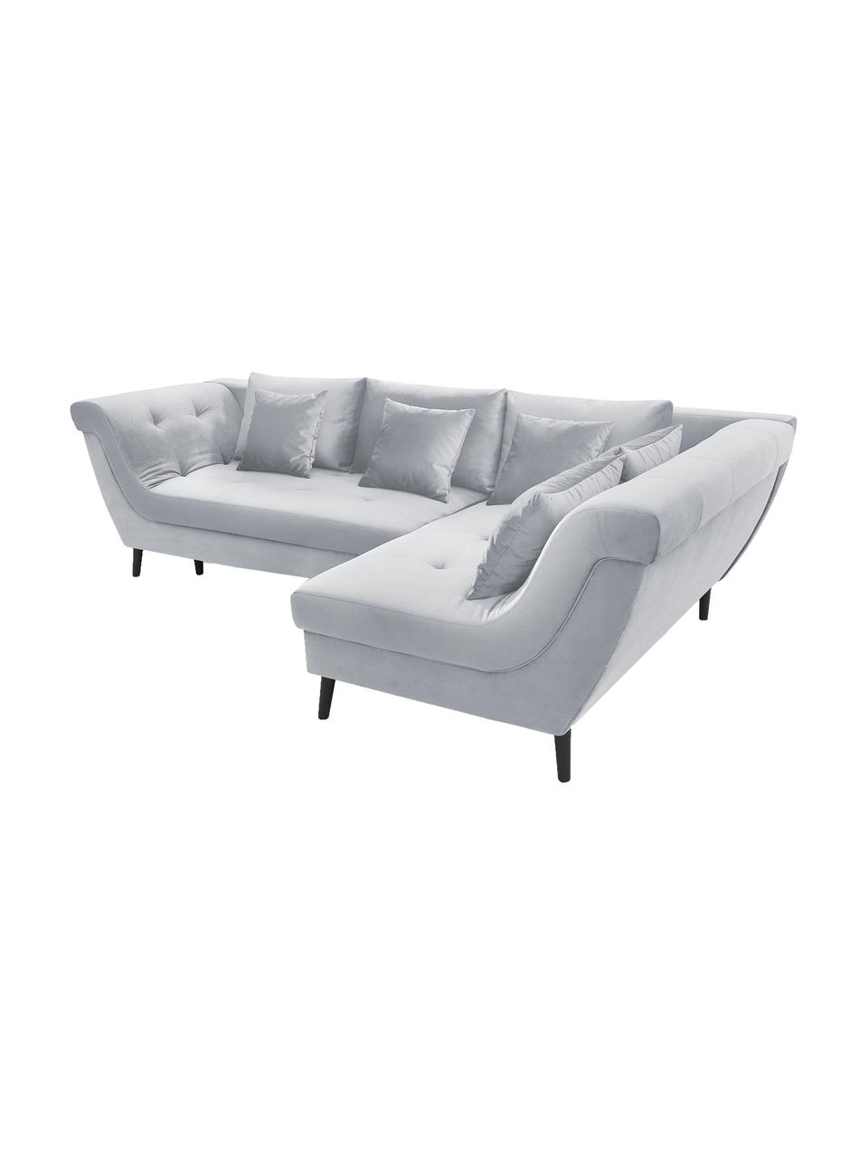 Sofa narożna z funkcją spania z aksamitu Real, Tapicerka: 100% aksamit poliestrowy, Nogi: metal lakierowany, Jasny szary, S 296 x G 172 cm