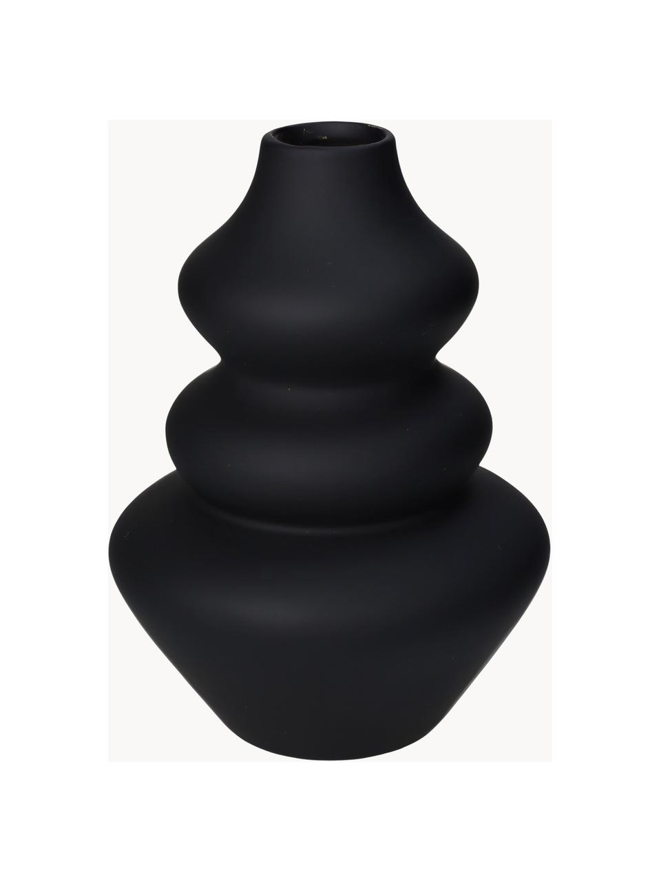 Vase design de forme organique Thena, haut. 20 cm, Grès cérame, Noir, Ø 15 x haut. 20 cm