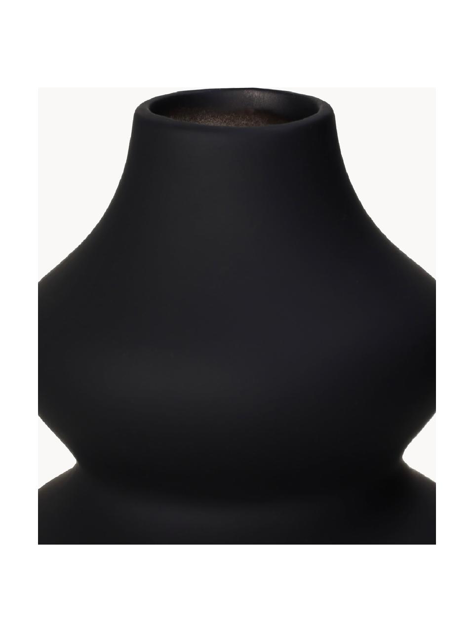 Design-Vase Thena in organischer Form, H 20 cm, Steingut, Schwarz, Ø 15 x H 20 cm