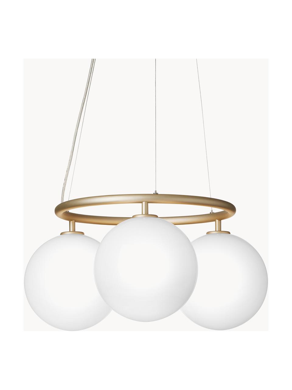 Hanglamp met glazen bollen Miira, Goudkleurig, wit, Ø 54 x H 25 cm