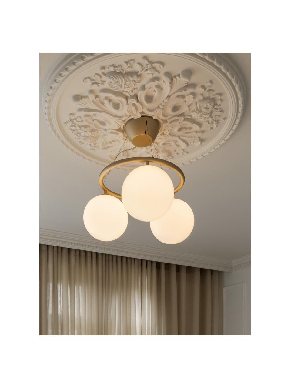 Lampada a sospensione con sfere di vetro Miira, Paralume: vetro, Dorato, bianco, Ø 54 x Alt. 25 cm