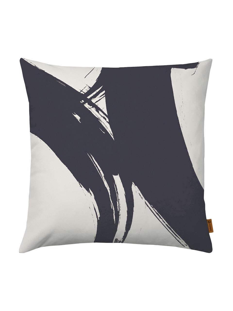 Kussenhoes Dune met abstracte print in zwart/wit, Polyester, Wit, zwart, 50 x 50 cm