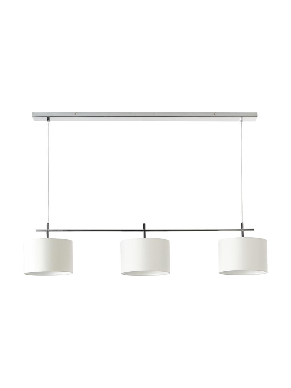 Lámpara de techo grande Liara, Estructura: metal cepillado, Fijación: metal cepillado, Cable: cubierto en tela, Blanco, cromo, An 140 x Al 90 cm
