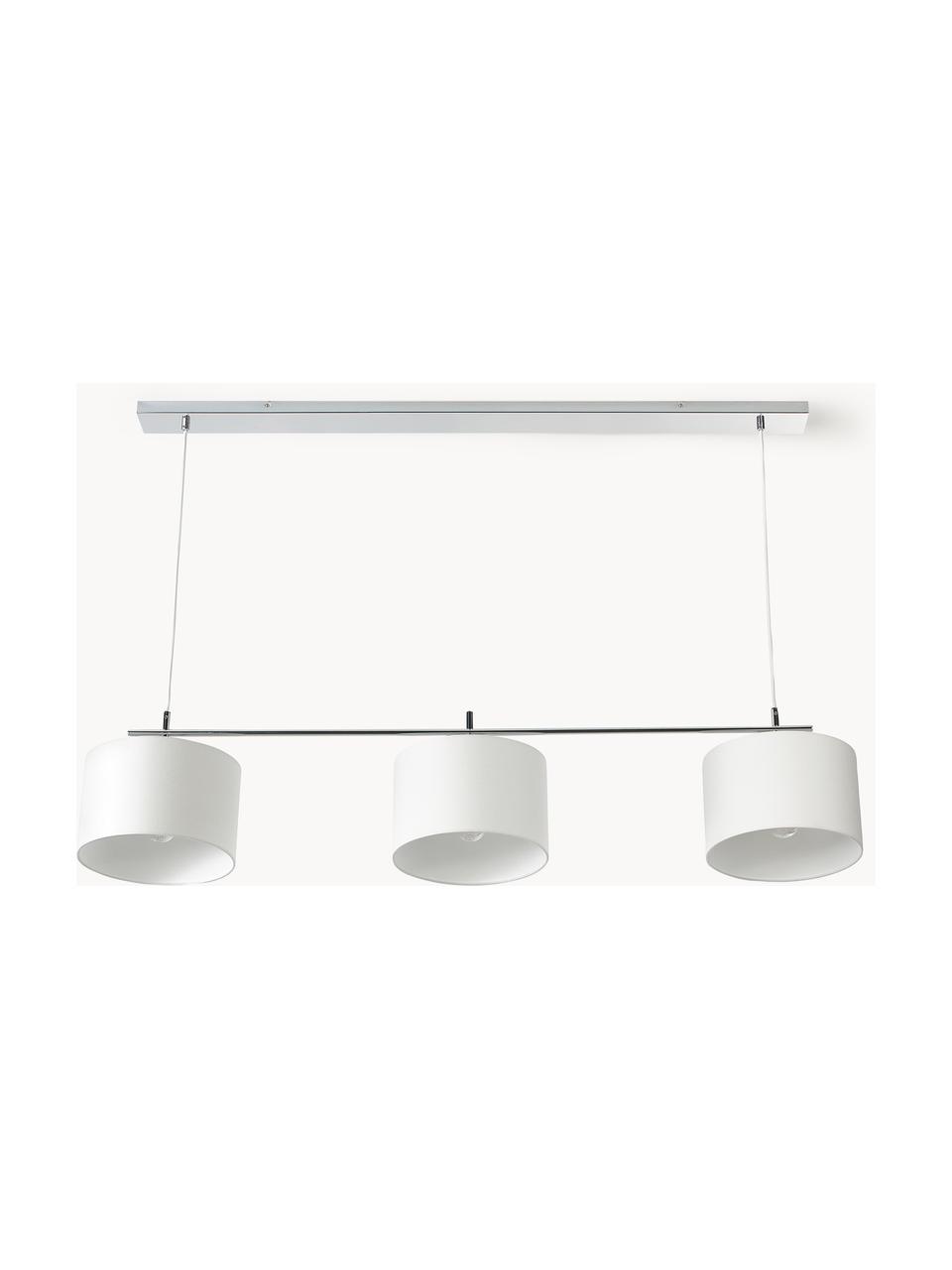 Lampada a sospensione grande Liara, Paralume: tessuto in lino (55% lino, Struttura: metallo, spazzolato, Baldacchino: metallo, spazzolato, Bianco, cromato, Larg. 140 x Alt. 90 cm