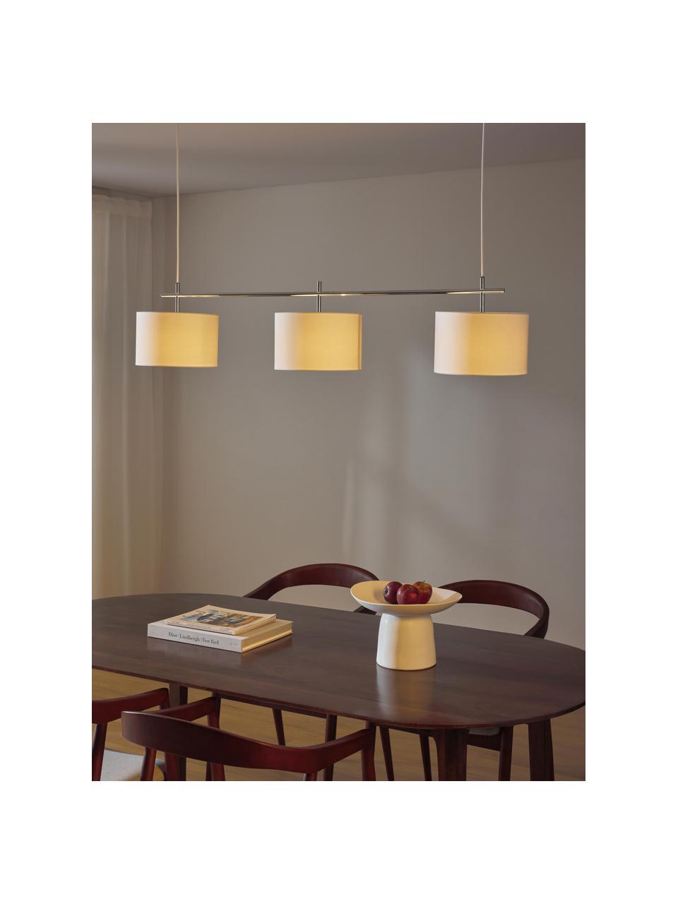 Grote hanglamp Liara, Frame: geborsteld metaal, Baldakijn: geborsteld metaal, Wit, chroomkleurig, B 140 x H 90 cm