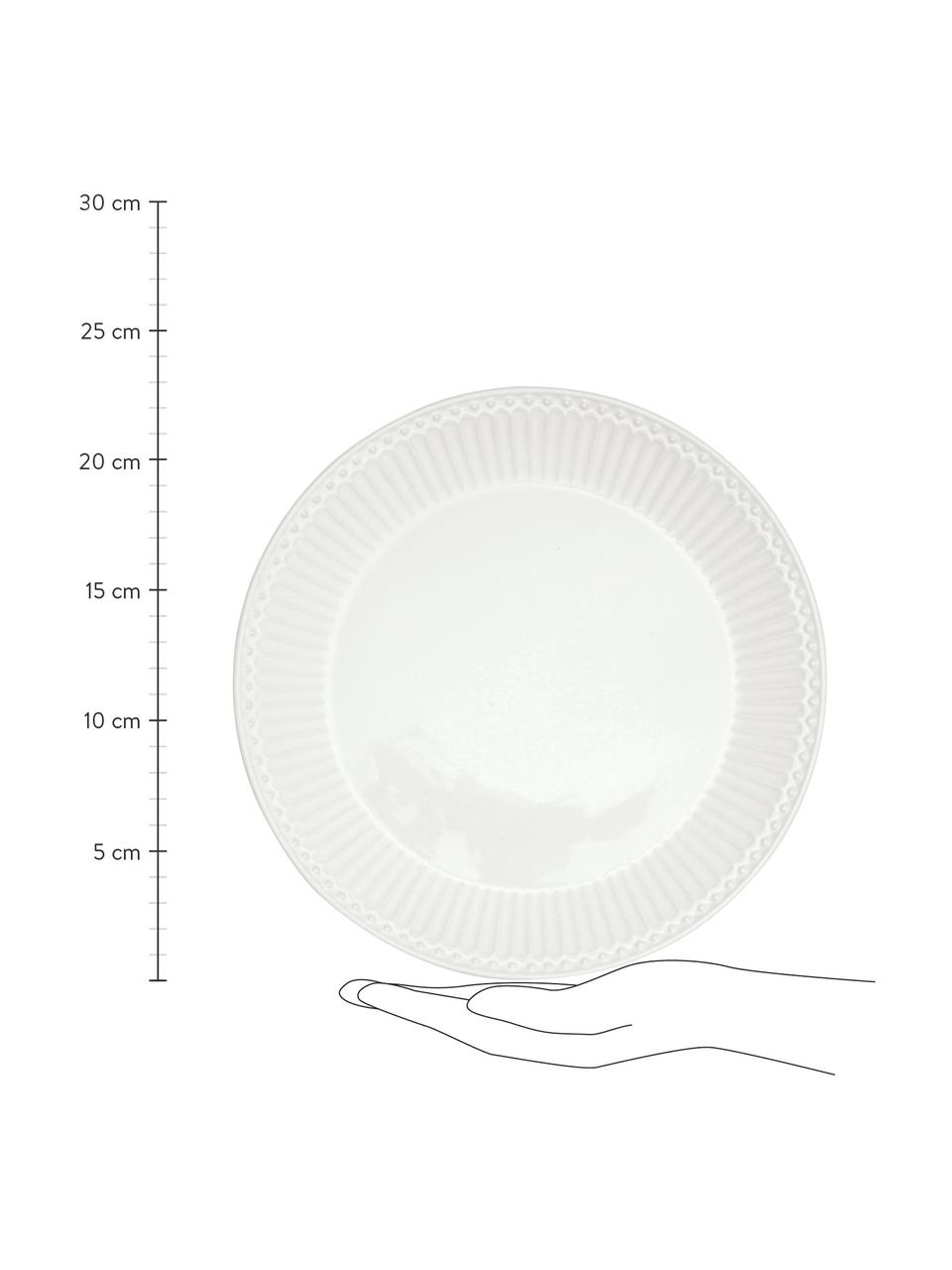 Handgemachte Frühstücksteller Alice in Weiß mit Reliefdesign, 2 Stück, Steingut, Weiß, Ø 23 cm