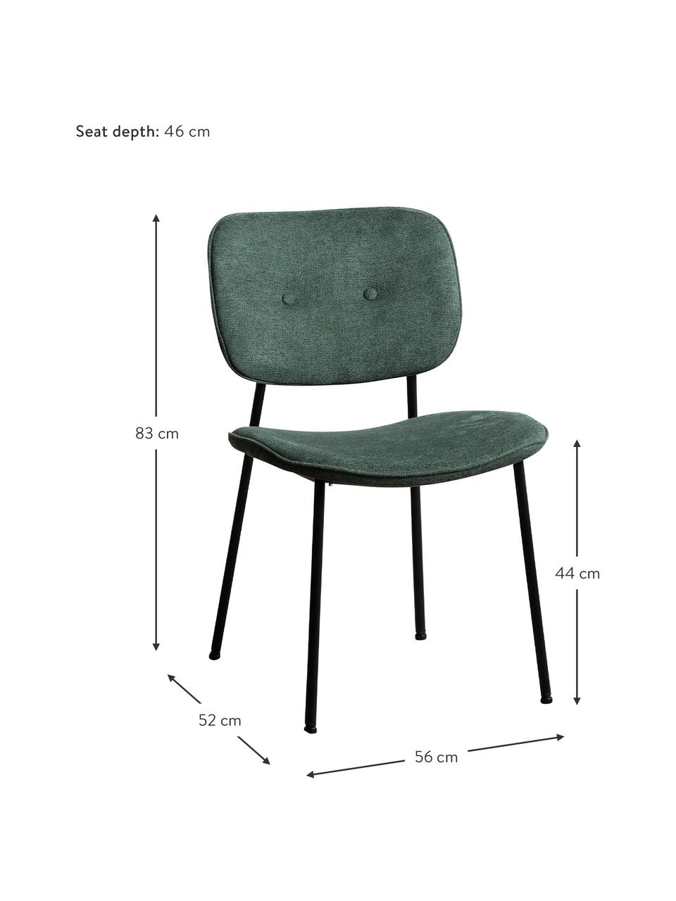 Sedia imbottita Oprah, Rivestimento: 100% poliestere, Gambe: metallo rivestito, Verde, nero, Larg. 56 x Prof. 52 cm