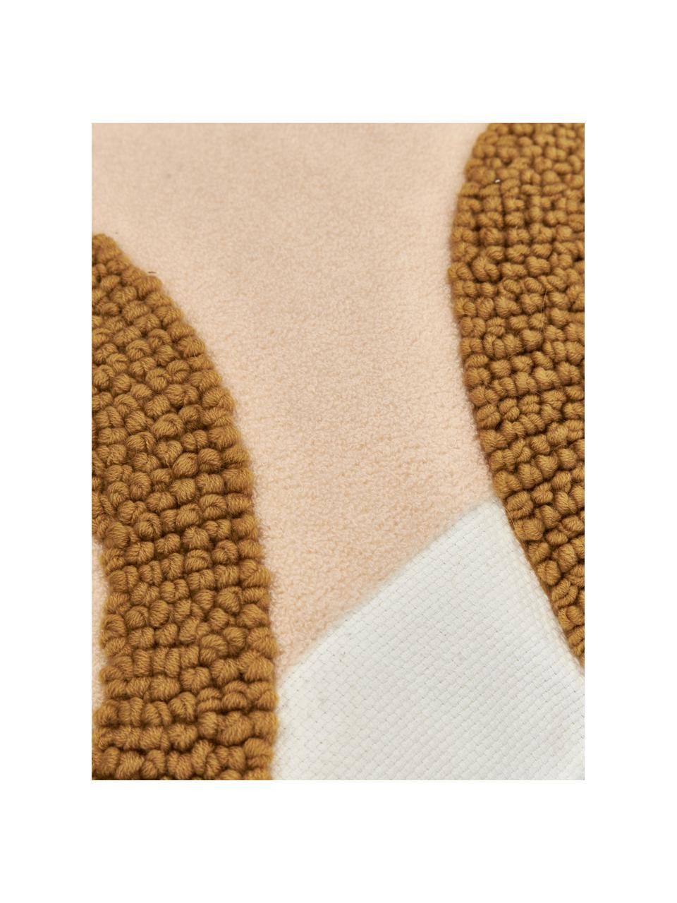 Copricuscino in cotone ricamato con struttura rialzata Reza, Rivestimento: 100% cotone, Ornamento: 100% acrilico, Rosa, giallo ocra, bianco crema, Larg. 45 x Lung. 45 cm