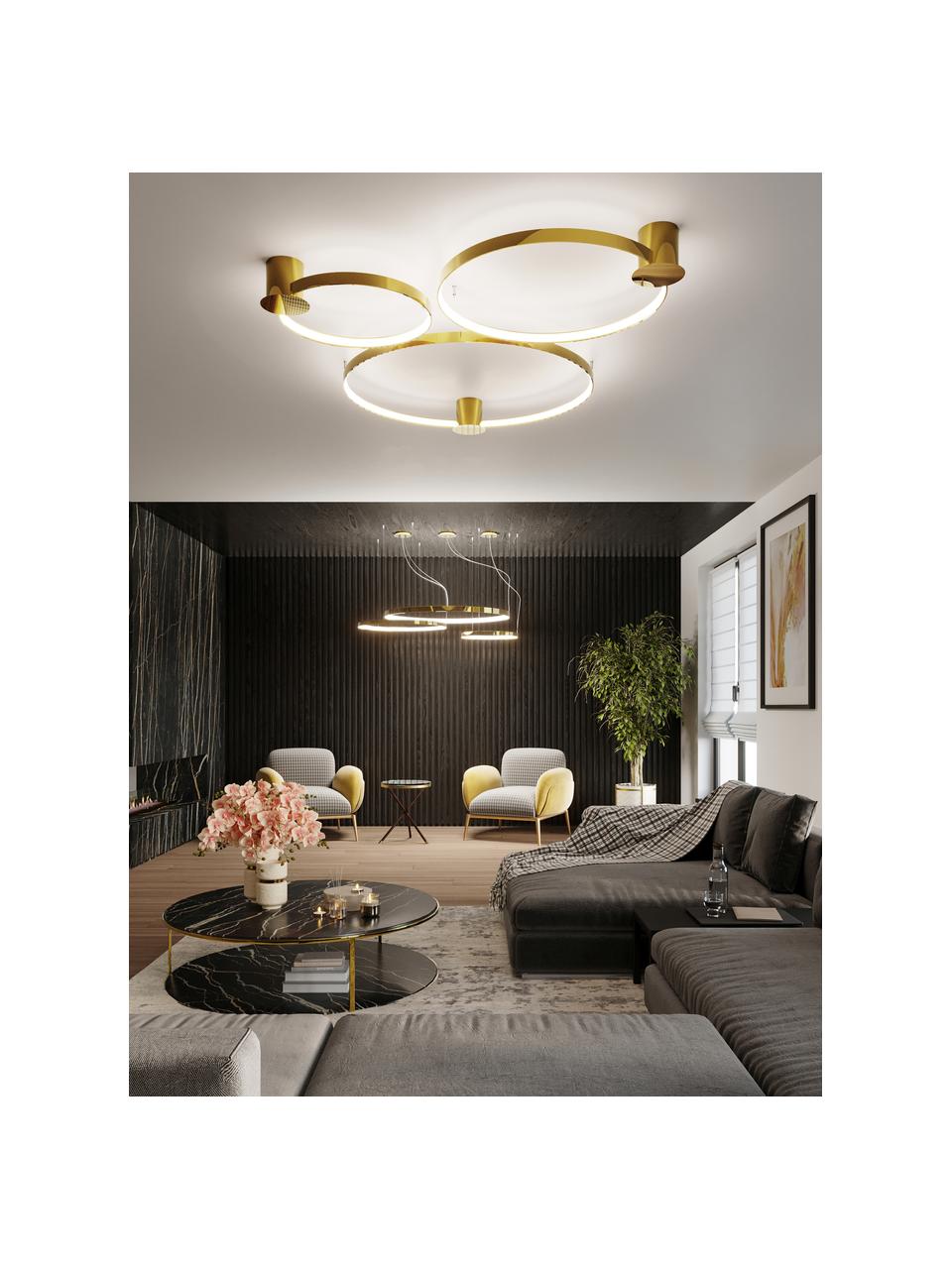 Lampada da soffitto grande a LED fatta a mano Tim, Dorato lucido, Larg. 78 x Alt. 13 cm