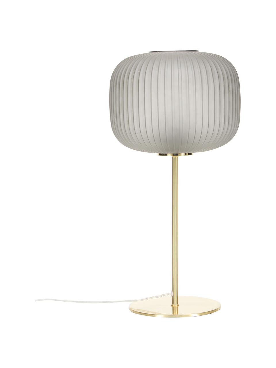 Große Tischlampe Sober mit Glasschirm, Lampenschirm: Glas, Lampenfuß: Metall, gebürstet, Grau, Messingfarben, Ø 25 x H 50 cm