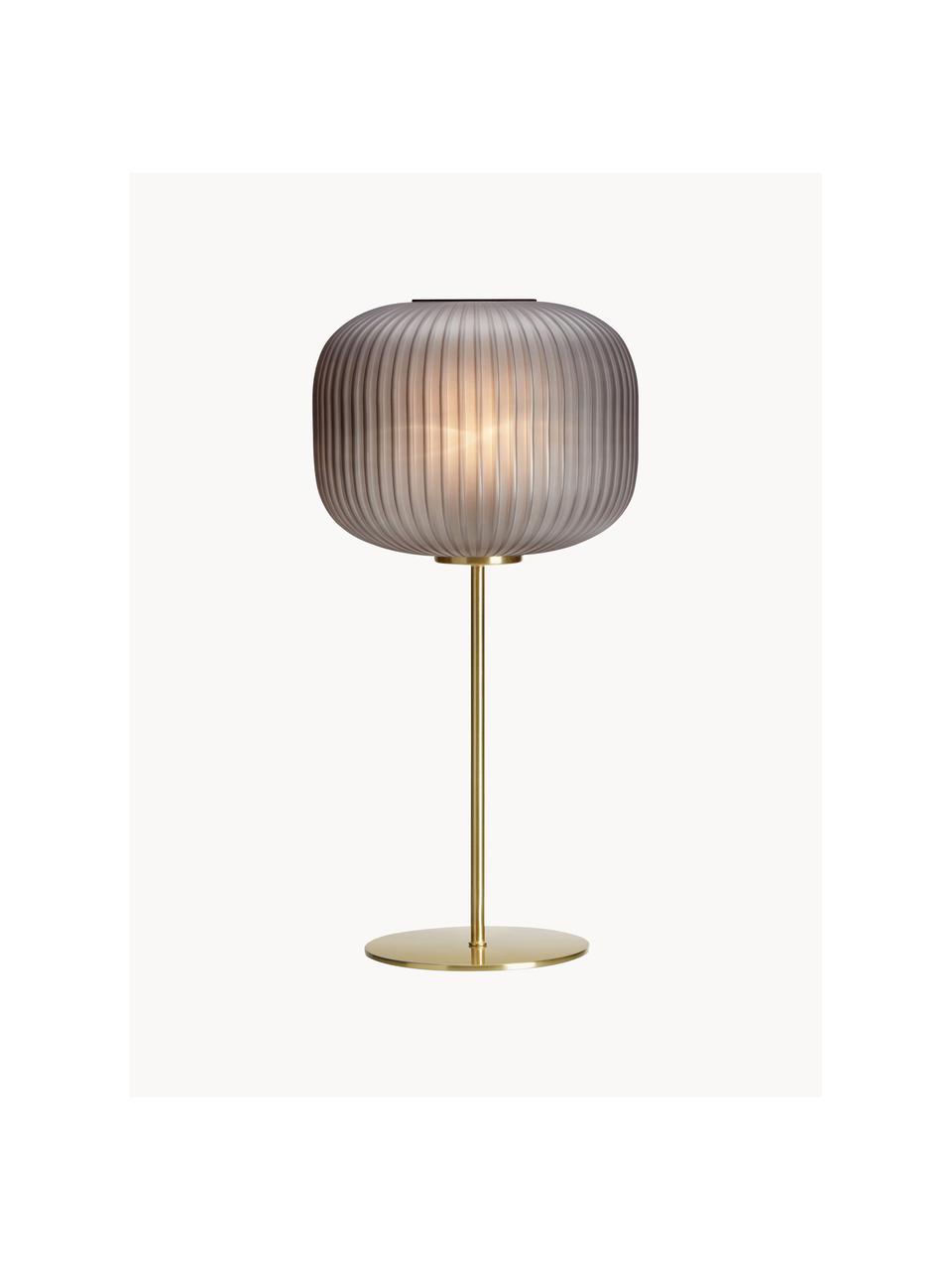 Grote tafellamp Sober met glazen lampenkap, Lampenkap: glas, Lampvoet: geborsteld metaal, Goudkleurig, grijs, Ø 25 x H 50 cm