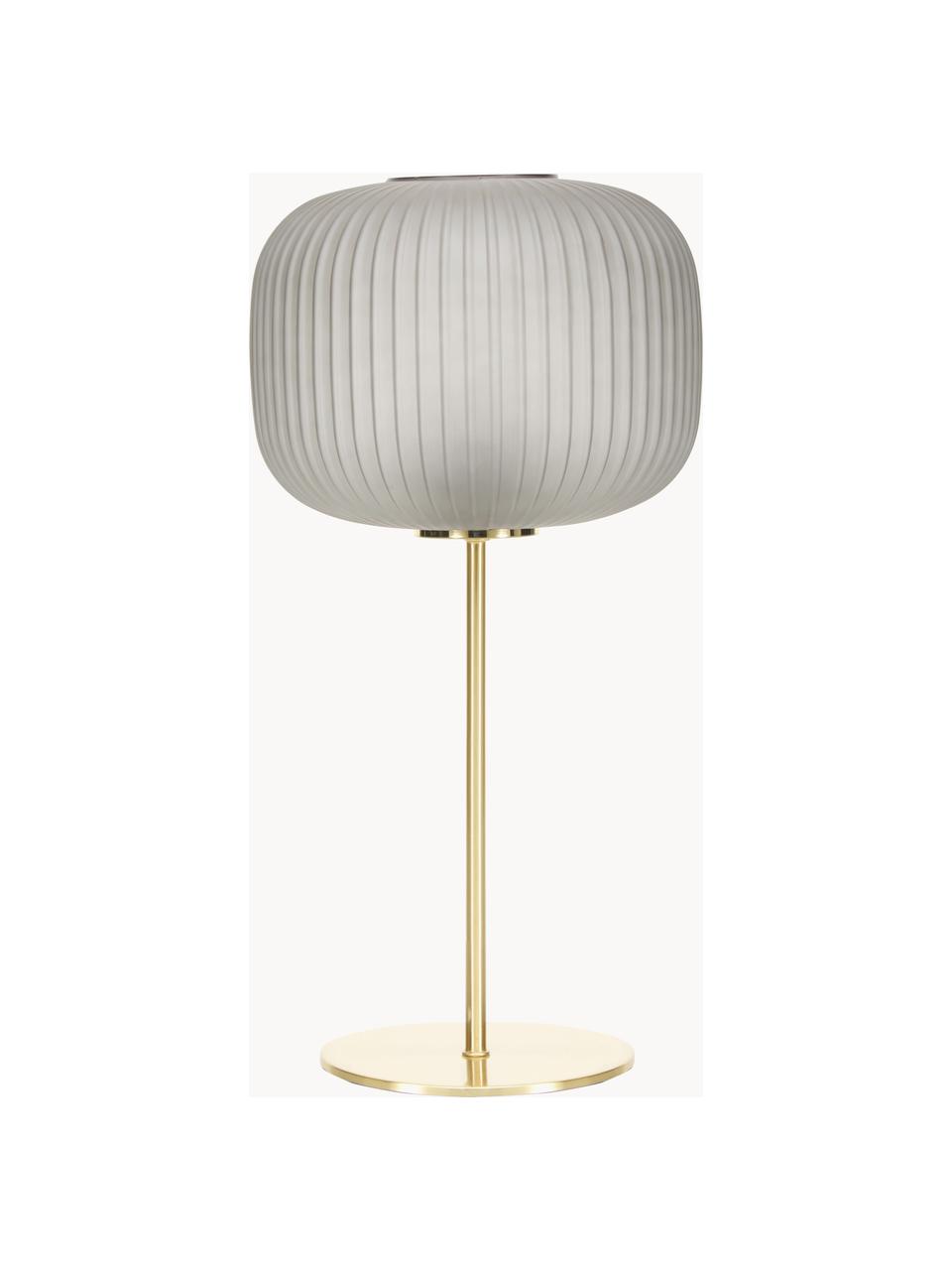 Große Tischlampe Sober mit Glasschirm, Lampenschirm: Glas, Lampenfuß: Metall, gebürstet, Goldfarben, Grau, Ø 25 x H 50 cm