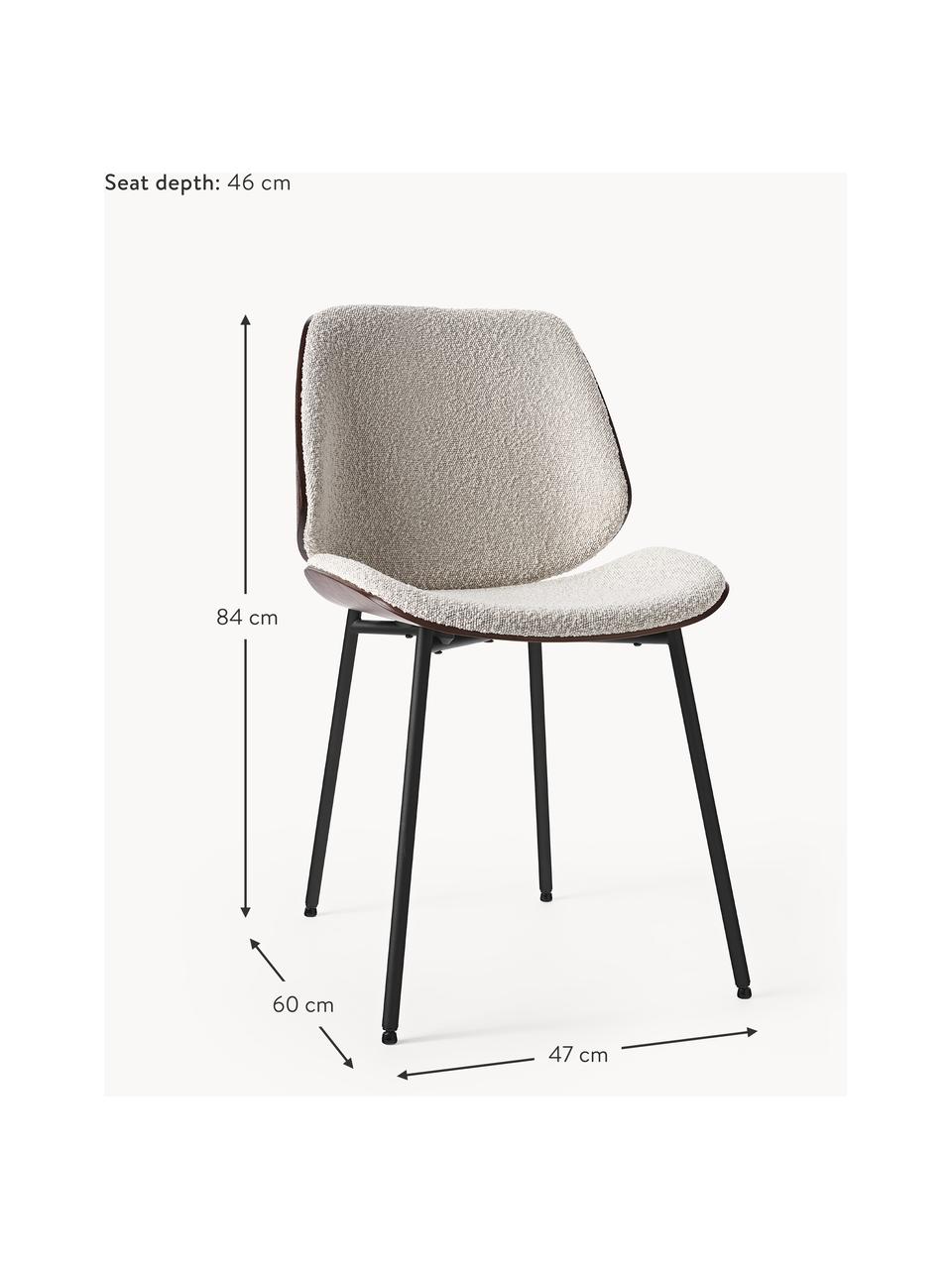 Sillas de madera en tejido bouclé Tamara, 2 uds., Tapizado: tejido bouclé (100% polié, Asiento: madera contrachapada con , Patas: metal con pintura en polv, Bouclé blanco, An 47 x F 60 cm