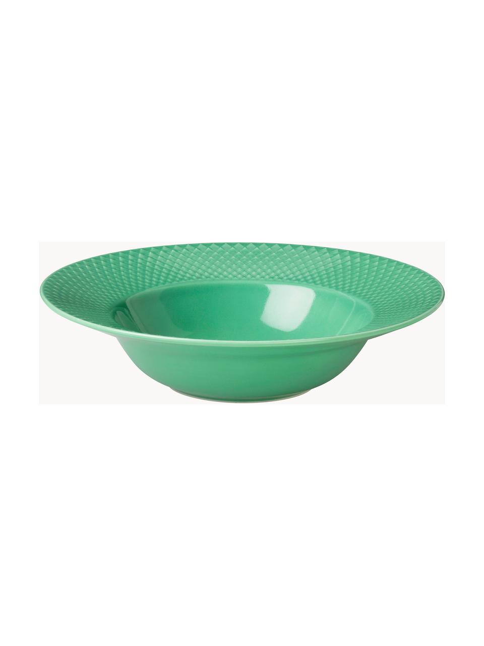 Platos hondos de porcelana Rhombe, 4 uds., Porcelana, Verde, Ø 25 cm