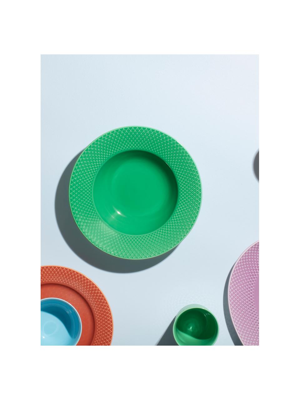 Platos hondos de porcelana Rhombe, 4 uds., Porcelana, Verde, Ø 25 cm