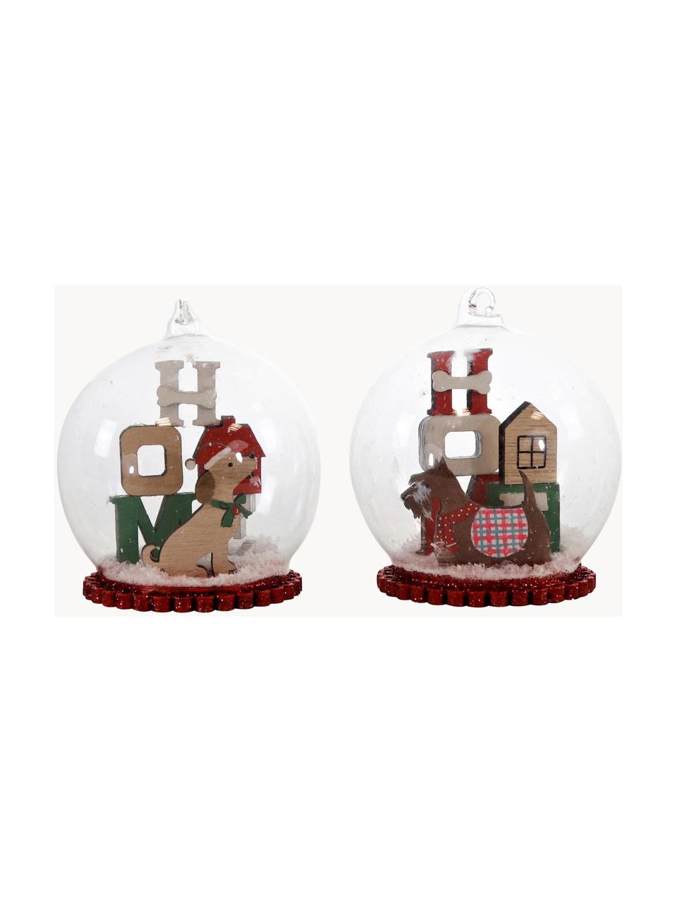 Bolas de nieve Christmas Dogs, Ø 8 cm, 2 uds., Figura: vidrio, madera, espuma de, Multicolor, Ø 8 x Al 11 cm