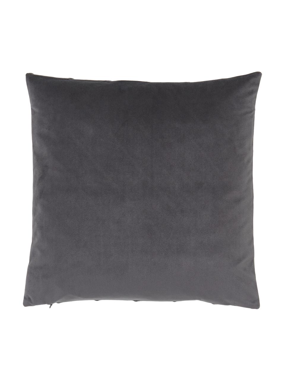 Funda de cojín de terciopelo texturizada Leyla, Terciopelo (100% poliéster), Gris antracita, An 40 x L 40 cm