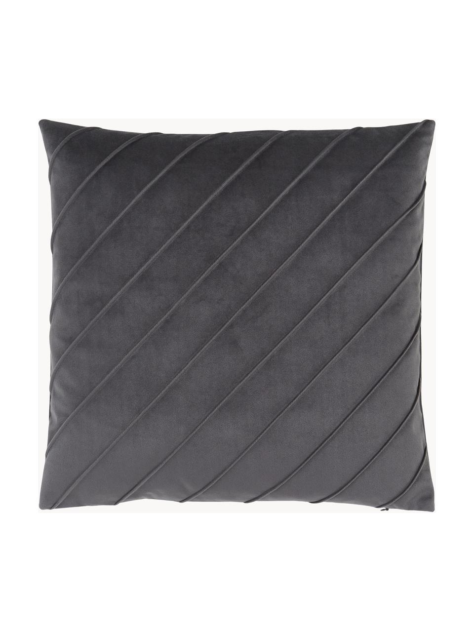 Samt-Kissenhülle Leyla mit Struktumuster, Samt (100 % Polyester), Anthrazit, B 40 x L 40 cm