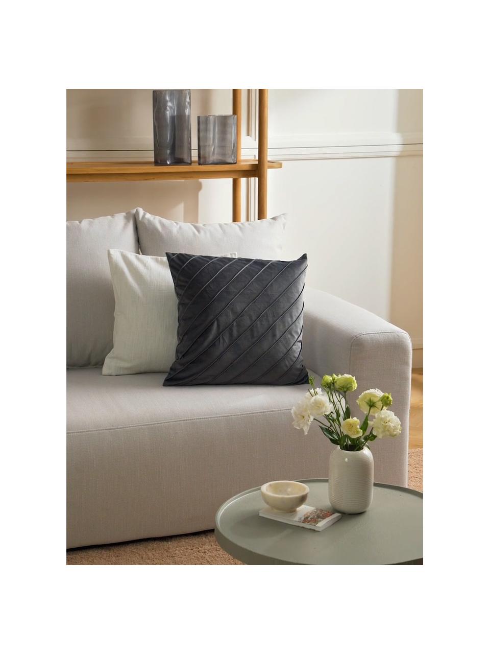 Housse de coussin en velours Leyla, Velours (100 % polyester), Anthracite, larg. 40 x long. 40 cm