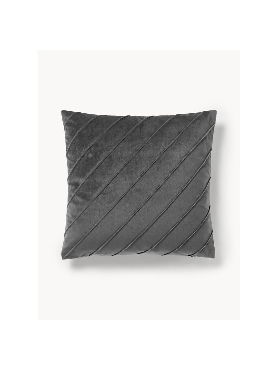 Housse de coussin en velours Leyla, Velours (100 % polyester), Anthracite, larg. 40 x long. 40 cm