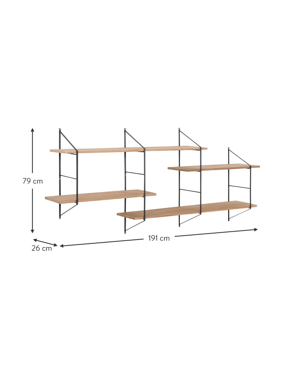 Scaffale da parete grande in legno e metallo Belfast, Struttura: metallo verniciato a polv, Ripiani: legno di paulownia vernic, Legno di paulownia, verniciato, Larg. 191 x Alt. 79 cm