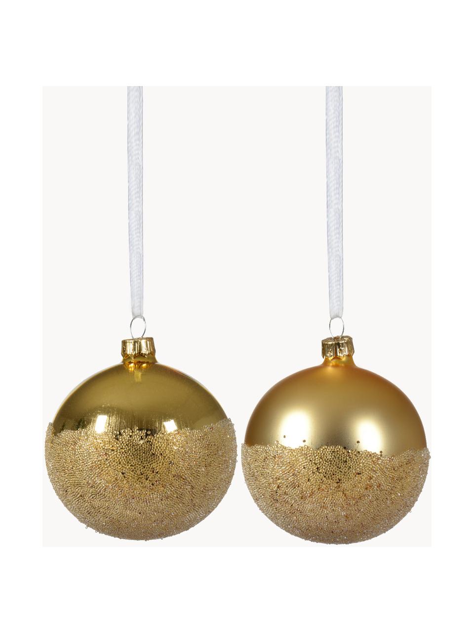 Kerstballen Flossy, set van 6, Glas, Goudkleurig, Ø 8 cm