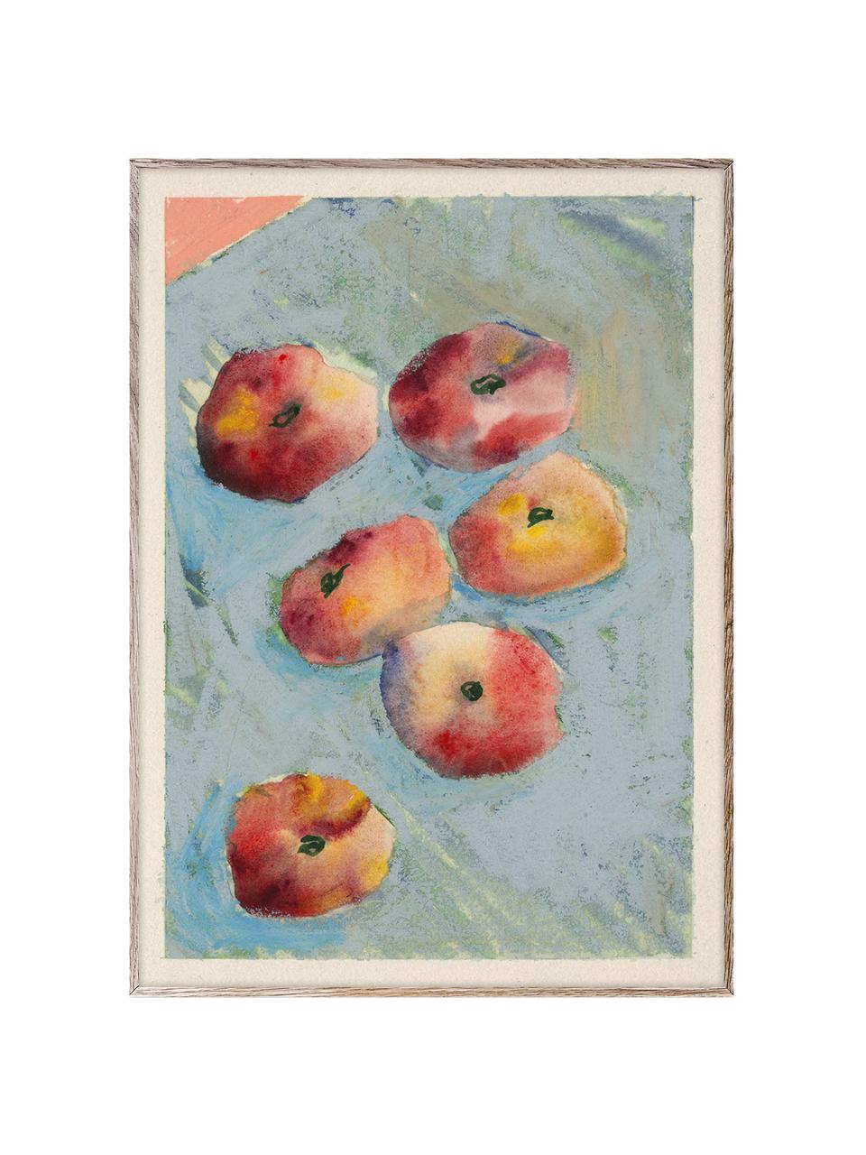 Poster Peaches, Cartoncino opaco da 210 g firmato Hahnemühle, stampa digitale con 10 colori resistenti ai raggi UV, Tonalità azzurre, arancioni e rosse, Larg. 50 x Alt. 70 cm