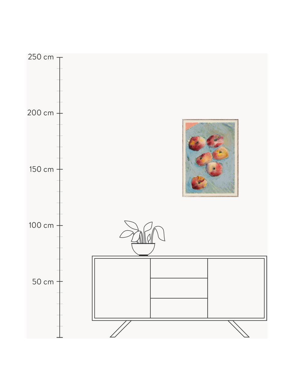 Plagát Peaches, 210 g matný papier Hahnemühle, digitálna tlač s 10 farbami odolnými voči UV žiareniu, Svetlomodrá, tóny oranžovej a červenej, Š 50 x V 70 cm