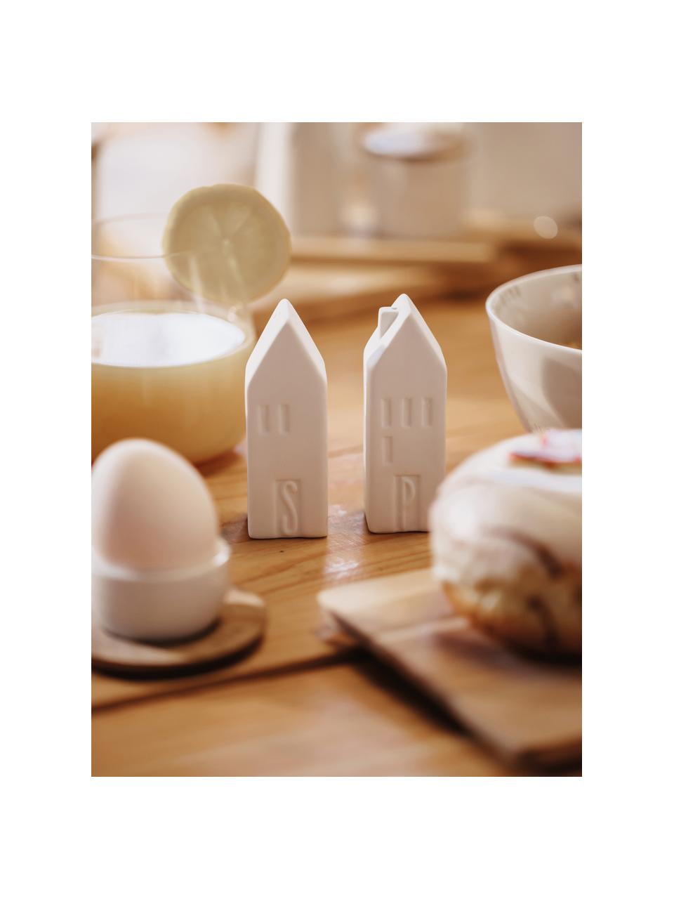 Salero y pimentero de porcelana Home, 2 uds., Porcelana, Blanco mate, An 3 x Al 9 cm