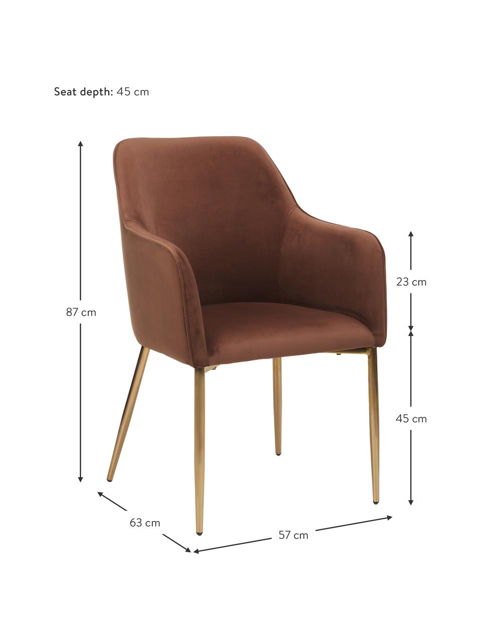 Krzesło tapicerowane z aksamitu Ava, Tapicerka: aksamit (100% poliester) , Nogi: metal galwanizowany, Aksamitny brązowy, S 57 x G 63 cm