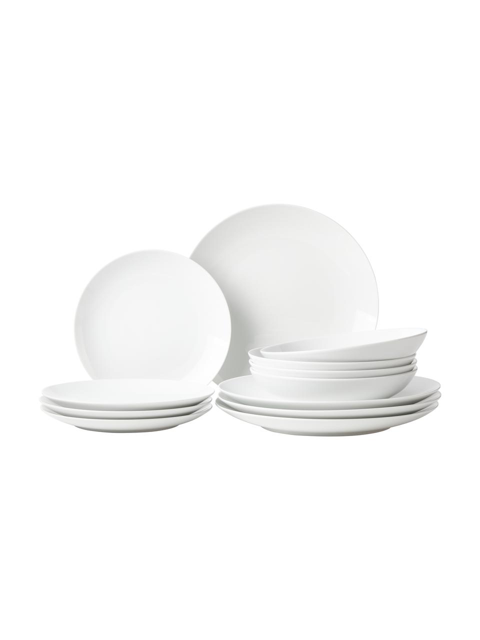 Porcelánová súprava tanierov Delight Modern, 4 osoby (12 dielov), Porcelán, Biela, 4 osoby (12 dielov)