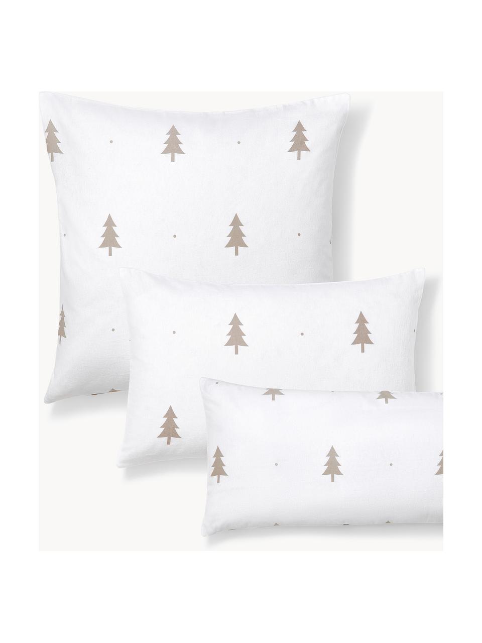 Flanellen kussenhoes X-mas Tree met kerstmotief, Weeftechniek: flanel Flanel is een knuf, Wit, beige, B 60 x L 70 cm