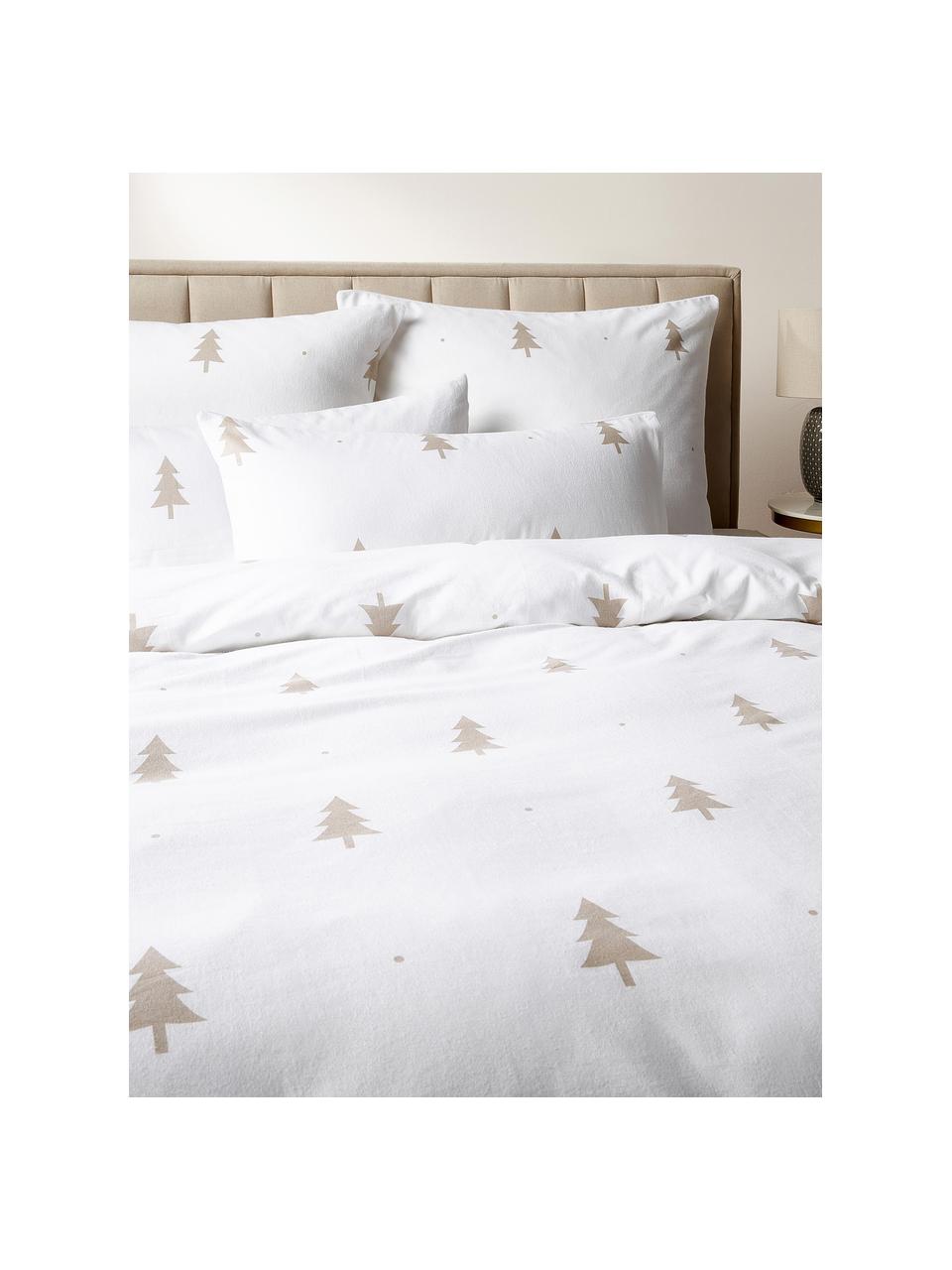 Flanellen kussenhoes X-mas Tree met kerstmotief, Weeftechniek: flanel Flanel is een knuf, Wit, beige, B 60 x L 70 cm