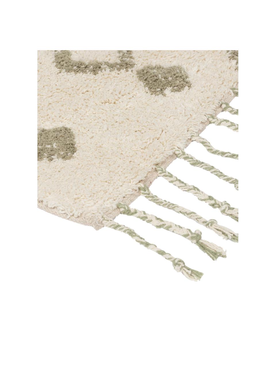 Tappeto bagno crema/beige con motivo boho e nappe Fauve, 100% cotone, Crema, beige, Larg. 50 x Lung. 70 cm