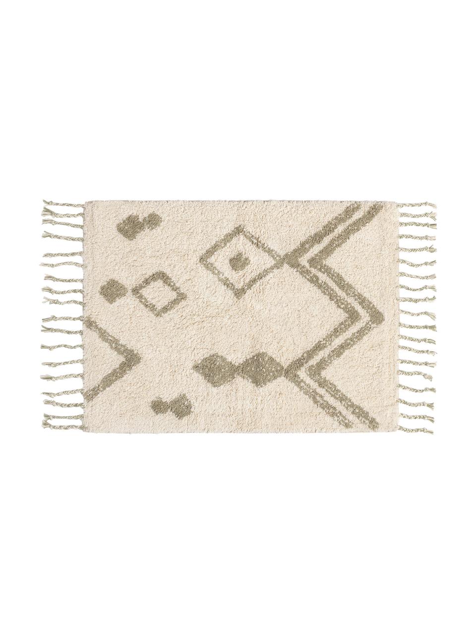 Tappeto bagno crema/beige con motivo boho e nappe Fauve, 100% cotone, Crema, beige, Larg. 50 x Lung. 70 cm