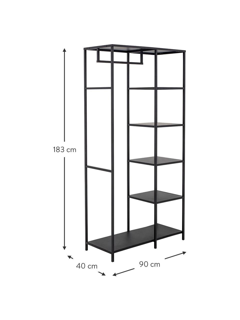 Open metalen kledingkast Valde, Gecoat metaal, Zwart, B 90 x H 183 cm