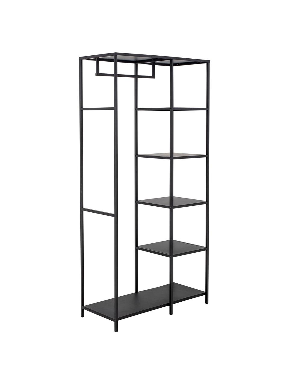 Open metalen kledingkast Valde, Gecoat metaal, Zwart, B 90 x H 183 cm