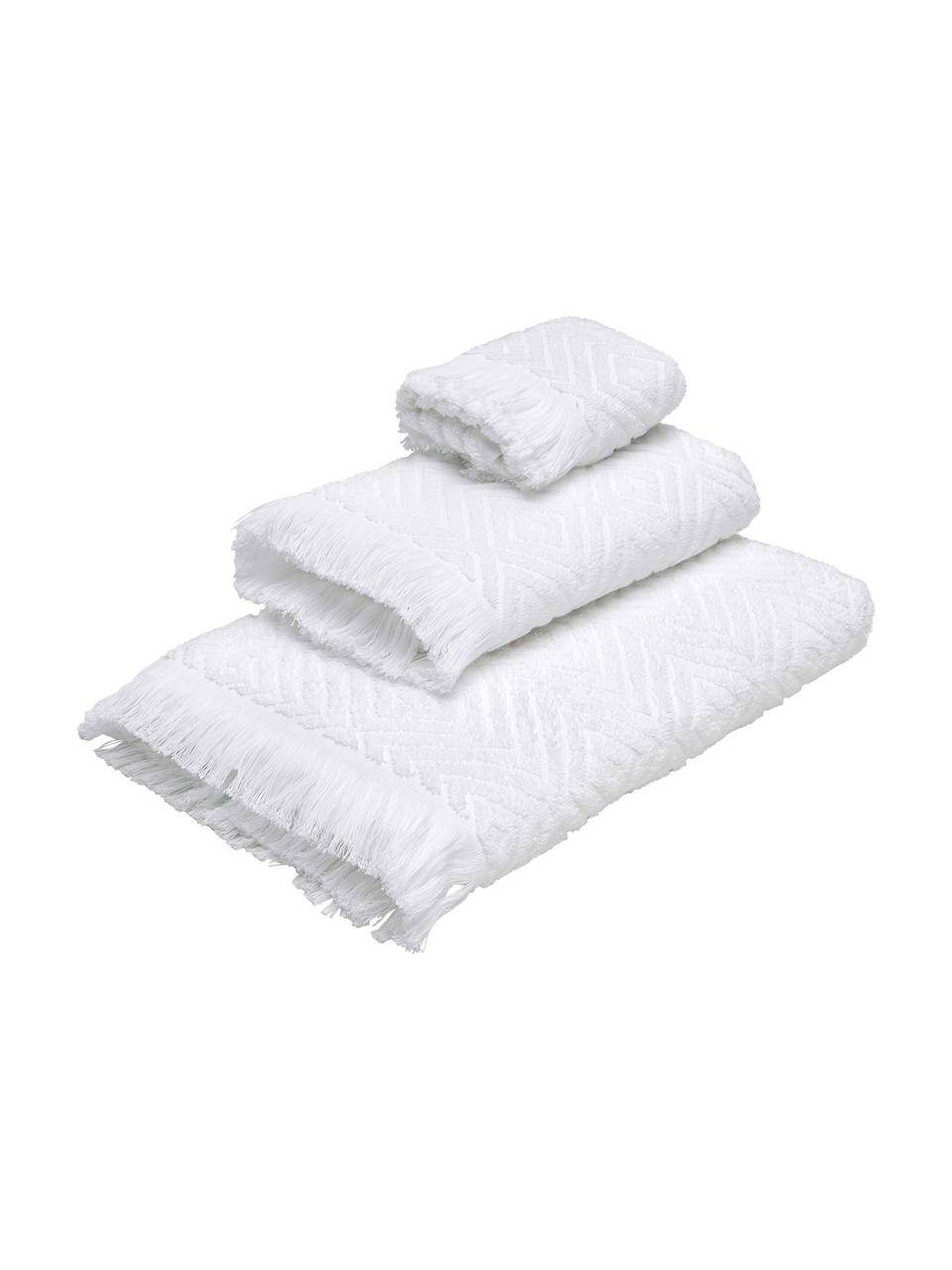 Lot de serviettes de bain à surface en relief Jacqui, 3 élém., Coton
Grammage intermédiaire 490 g/m², Blanc, Lot de différentes tailles