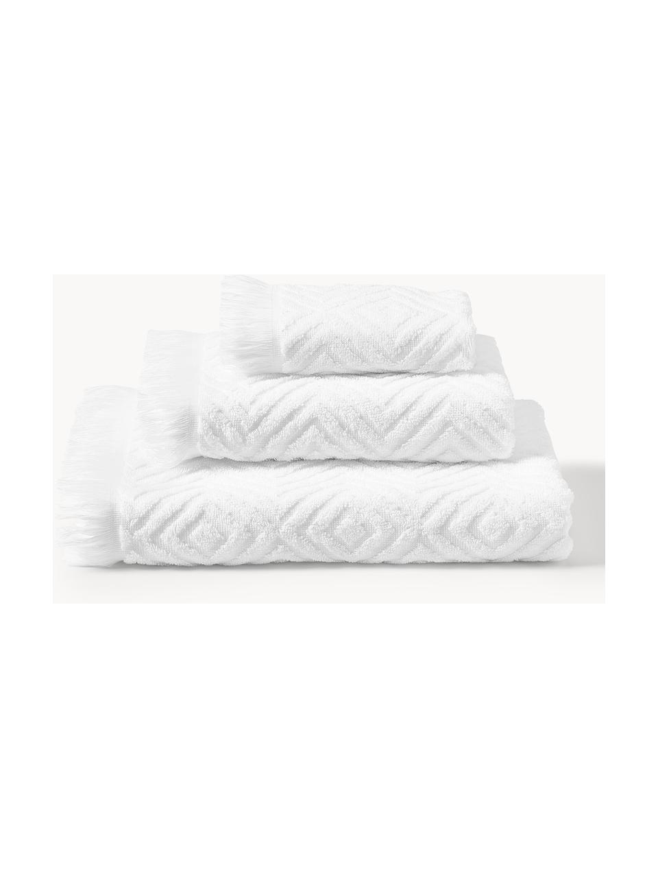 Lot de serviettes de bains à surface texturée Jacqui, 3 élém., Blanc, Lot de différentes tailles (serviette invité, serviette de toilette et drap de b